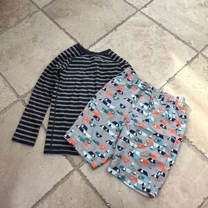 Tea Collection Boys Size 12 Swim Set Rash Guard‎ Shirt & Shorts Geometric Print